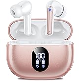 wyness Wireless Earbuds Bluetooth 5.3 Ear Buds, Hi-Fi Stereo Bass Ear Buds with 48H Playtime & LED Display, Lightweight in-Ear Headphones with Mic, IPX7 Waterproof, Touch Control for iPhone Rosegold