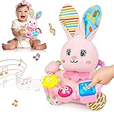Baby Bilingual Musical Rabbit Stuffed Animals Toys,Infant Early Learning Toy with Light-Up Music & Crinkle,Tummy Time Toys fo