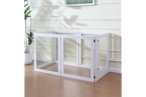 RYPETMIA Heavy Duty Clear Acrylic Dog Playpen, Transparent Pet Pen, Metal Frame Easy Assemble Kennel Enclosure, Ideal for Small to Medium Dogs, Cats, and Other Small Pets (White, 6 Panels with Door)