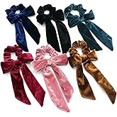 6 PCS Women Lady Velvet Elastics Hair Scrunchies Hair Ties Bow Soft Head Wrap Headbands Elastics Hair Tie Ponytail Holders Hair Accessories