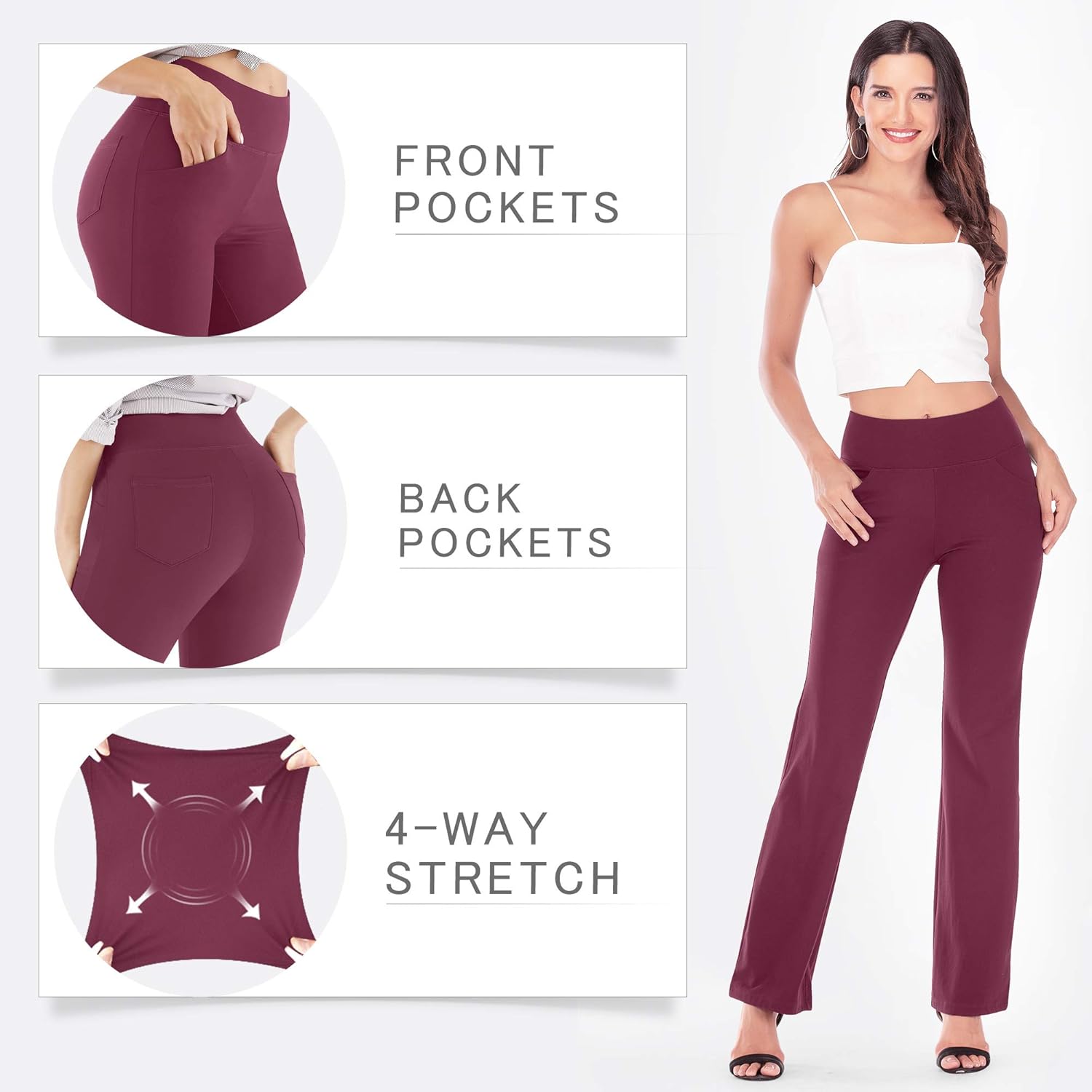 IUGA Bootcut Yoga Pants with Pockets for Women High Waist Workout Bootleg Pants Tummy Control, 4 Pockets Work Pants for Women: Clothing