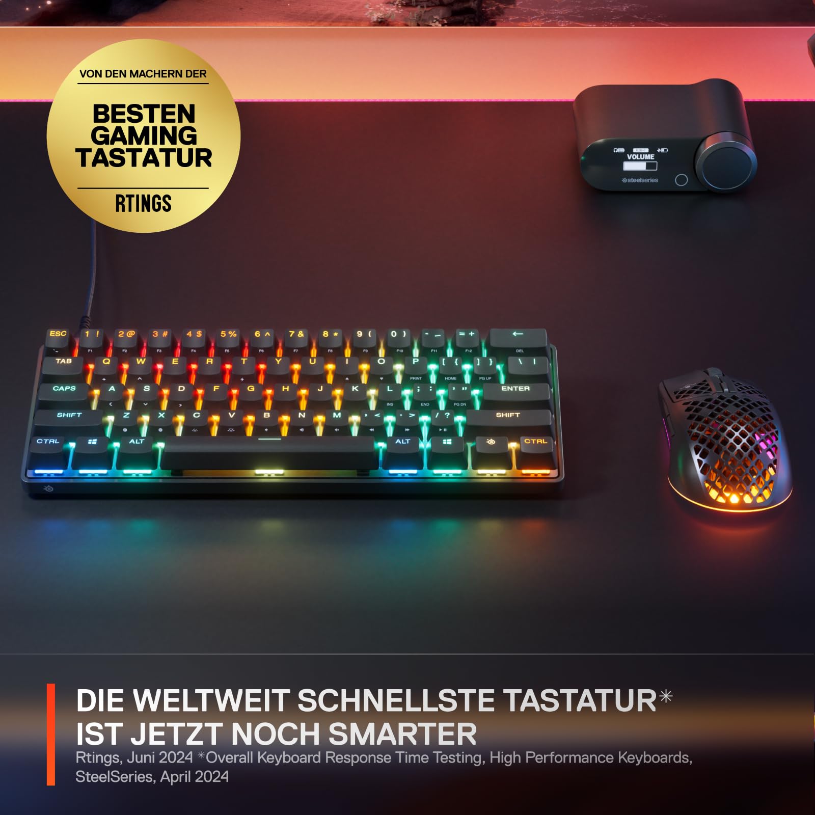 SteelSeries Apex Pro Mini Gen 3 Gaming Tastatur 60 Prozent - Hall Effect Switches OmniPoint 3.0 - Anpassbarer Auslösebereich - GG Quickset - Rapid Trigger - Rapid Tap-SOCD - DE Layout QWERTZ 2