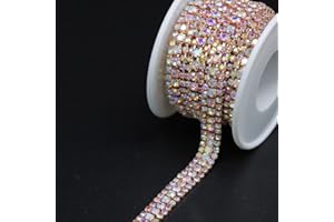 Jerler 3 Rows 2 Yards Rhinestone Trim Close Chain for Crafts Wedding and Clothing Decorations