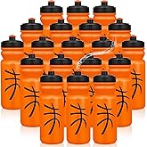 Nitial 20 Pack Basketball Squeeze Water Bottle Bulk 20 oz Sports Bottle with Pull Top Lid Plastic Reusable Gifts Tumbler for Sports Travel Gym Party Supplies (Orange)