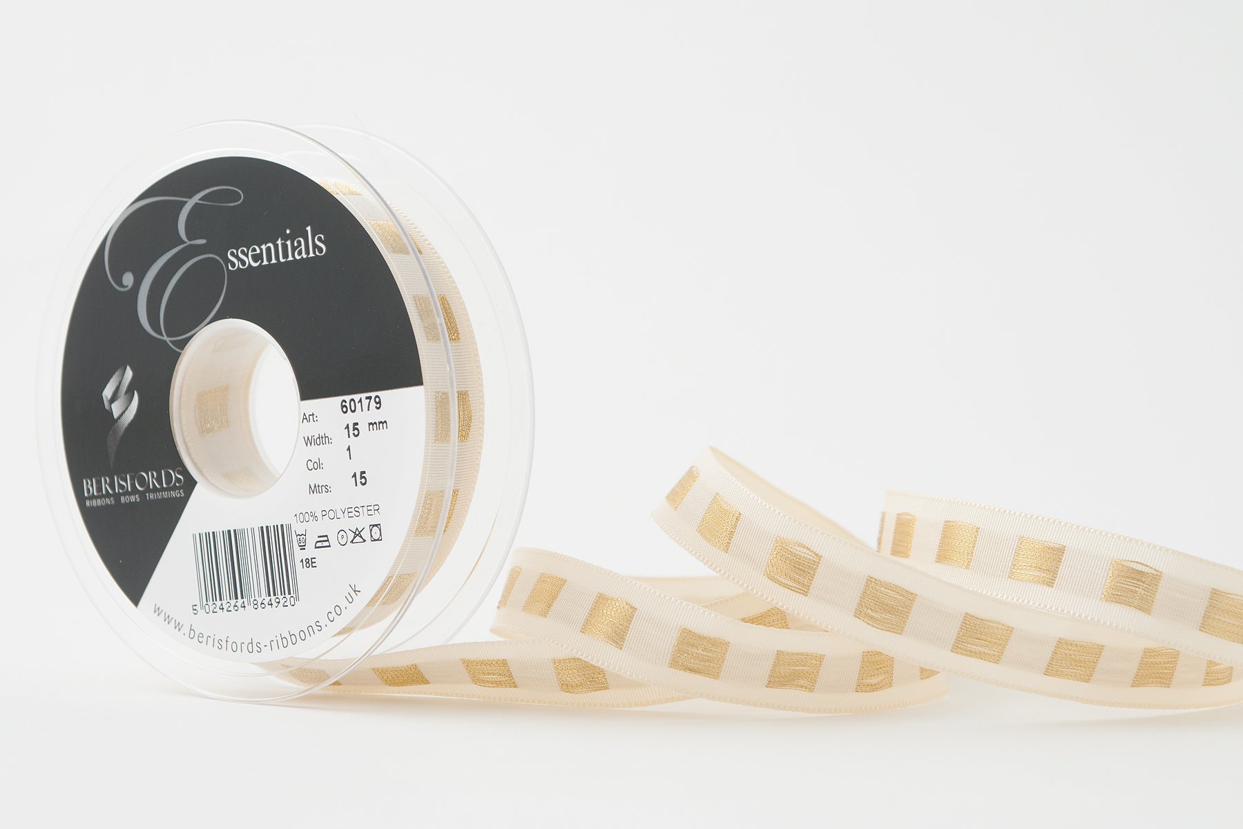 Berisfords Ribbon, Ivory/Gold, 15 mm