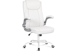 Misolant Desk Chair, Big and Tall Office Chair, High Back Computer Chair with Flip Up Armrest, PU Leather Executive Chair, Computer Desk Chair with Rocking Function Ivory White