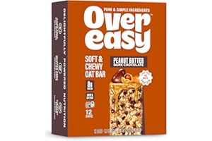 Over Easy Peanut Butter Dark Chocolate Soft and Chewy Oatmeal Breakfast Bars - Granola and Protein Bars - 12 Energy Snack Bars - Clean, Gluten Free, Dairy Free, Soy Free and Kosher