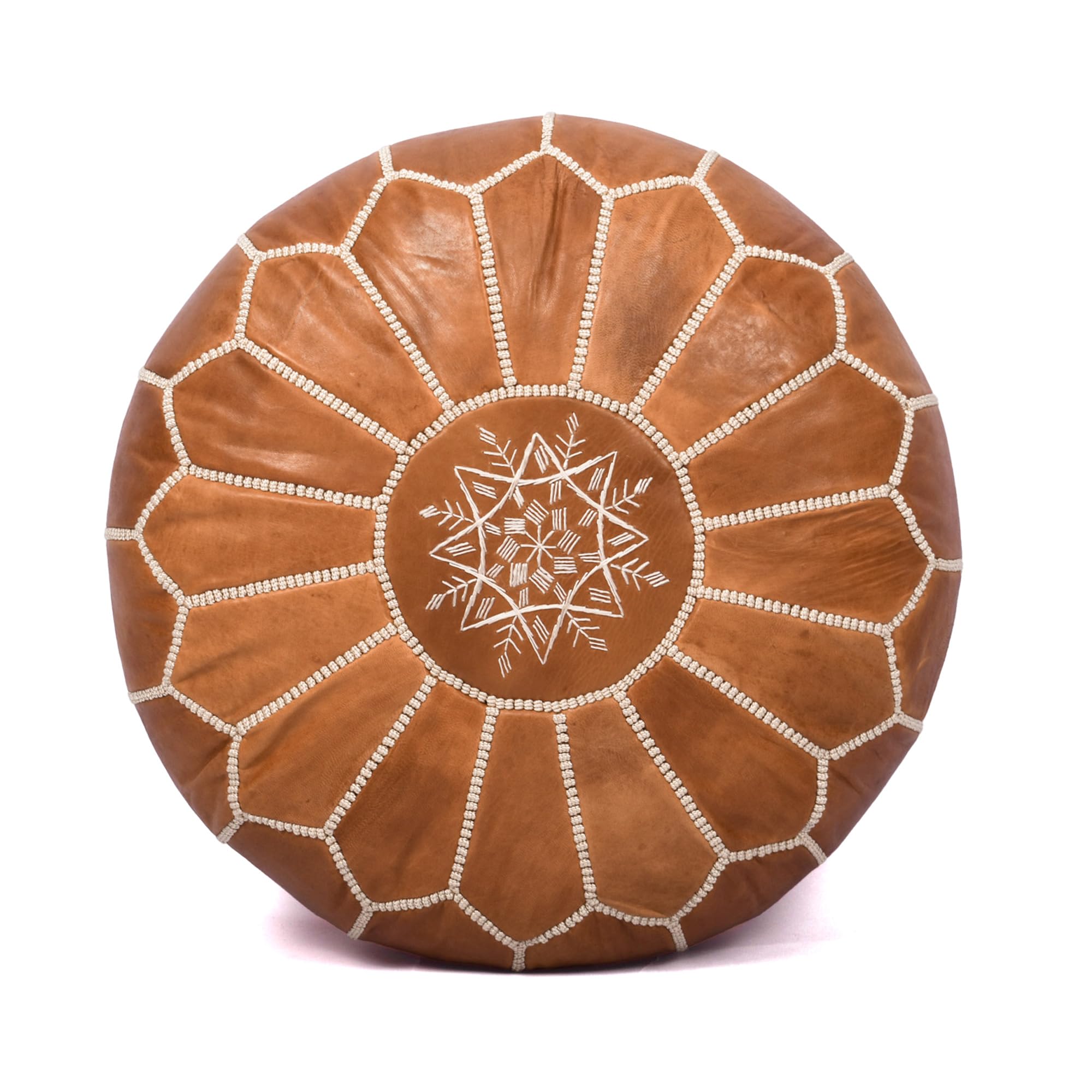 Photo 1 of Handmade Moroccan Genuine Leather Pouf Cover – Unstuffed Round Floor Pouf, Footstool for Living Room & Bedroom, Boho Home Decor