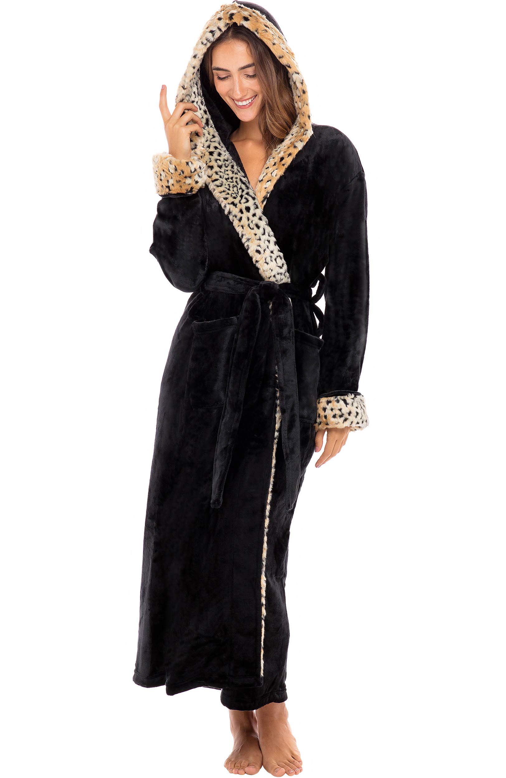 Alexander Del Rossa Women's Faux Fur Feather Hooded