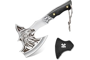 Grumpy Bear Camping Hatchet, Full Tang Outdoor Axe with Decorative Handle, Durable Forged Blade for Hiking, Bushcraft, and Survival (Eagle)
