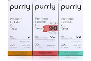 Purrly Low Calorie Premium Lickable Cat Treat Topper Healthy Chicken Variety Bundle (90 Count) Human-Grade Protein Sources with Functional Nutrients Wet Squeeze Creamy Purée Grain-Free Non-GMO
