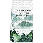 FIicy Rustic Mountain Forest Cabin Decor Kitchen Towels, Mountain Dish Towels, and into The Forest I Go Decorative Hand Towels for Kitchen Bathroom, Camper Gifts Kitchens Bathroom Decor(16x24 Inch)