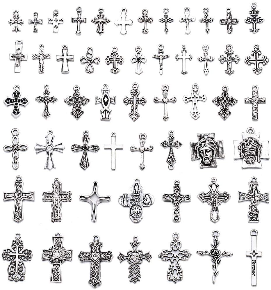 100 pcs Mixed Cross Charms Antique Silver Cross Pendants for Jewelry Making DIY Bracelet Necklace and Accessory