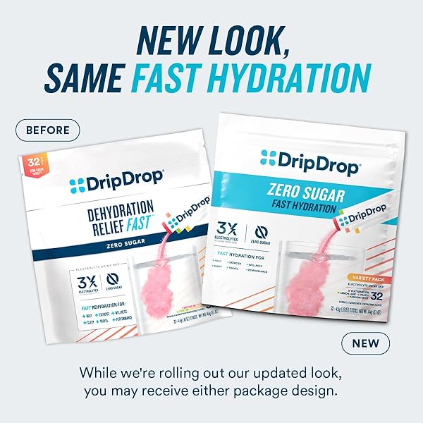 DRIPDROP SUGAR FREE HYDRATION PACKETS – ZERO PEACH – SINGLE SERVE ELECTROLYTES POWDER DRINK MIX – NON-GMO, GLUTEN FREE, VEGAN – 32 STICKS
