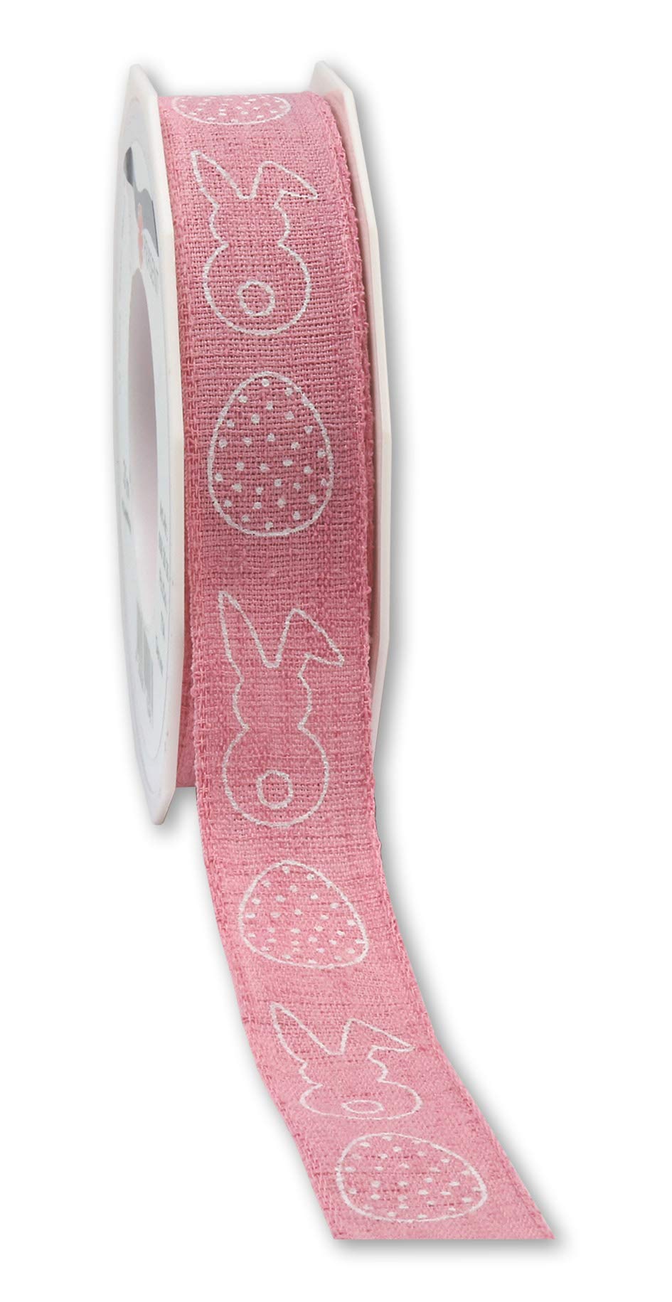 Präsent - Breda Printed Linen Ribbon Old Pink 25 mm Width, 15 m Length