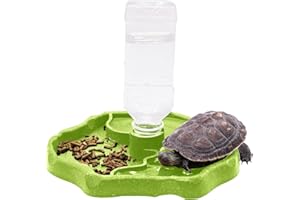 Aufeeky 2 in 1 Reptile Water Dish & Food Dish with Bottle, Automatic Refilling Water Bowl for Tortoise Hermit Crab Turtle Bearded Dragon Lizard Gecko Frog, Large Reptiles Feeding Dispenser (Green)