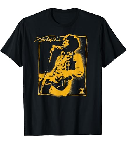 Amazon.com: Jimi Hendrix Playing Guitar Purple Yellow T-Shirt