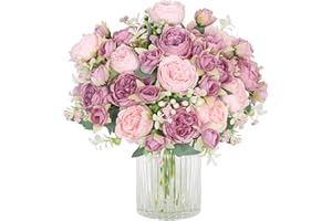 SOMYTING Peonies Artificial Flowers, Fake Flowers Pink Peonies Faux Flowers Vintage Artificial Silk Flower Peonies Bouquets F