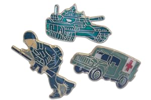 Novel Merk Tank, Ambulance, & G.I. Soldier Military Vehicle Lapel Pin, Hat Pin & Tie Tack Set with Clutch Back 3-Piece