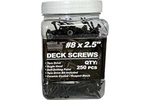 #8 × 2.5" Deck Screws – Black Ruspert Coated, Torx Drive (Bit Included), Self-Drilling Type-17 Bugle Head Wood Screws – 250 p