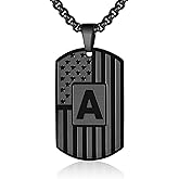 WINFY Initial A-Z Necklace for Men American Flag Dog Tag A-Z Pendant 316L Stainless Steel Chain 22+2 Inches Personalized Patriotic Jewelry for Men