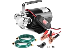 FIDISP 12 Volt Water Pump, Portable Transfer Pump, 330GHP Larger Flow, 1/10HP Electric Utility Pump with On/Off Switch, 2 * 6’ Water Hose Kit for Garden Pools Aquariums Hot Tub