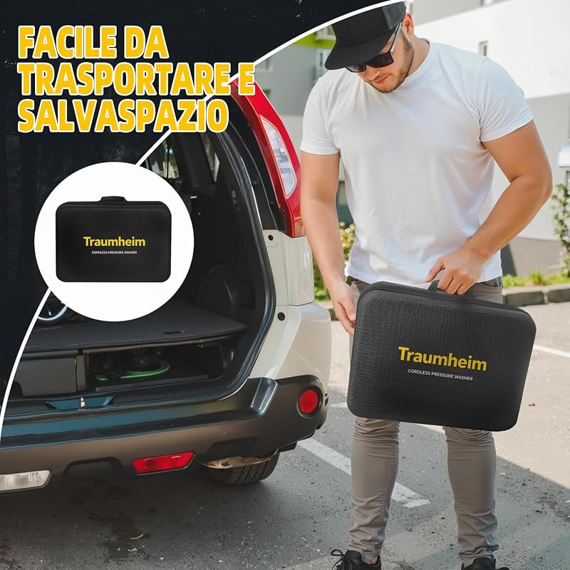 Idropulitrice senza fili, 17 pezzi, 8000 mAh, pressione massima 68 bar, con ugello 6 in 1 e ugello girevole a 180°, idropulitrice portatile per auto, biciclette, giallo limone