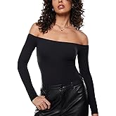 INLYRIC Women's Inbarely Soft Off The Shoulder Double Lined Long Sleeve Tops Going Out Slim Fitted Sexy Trendy T-Shirts