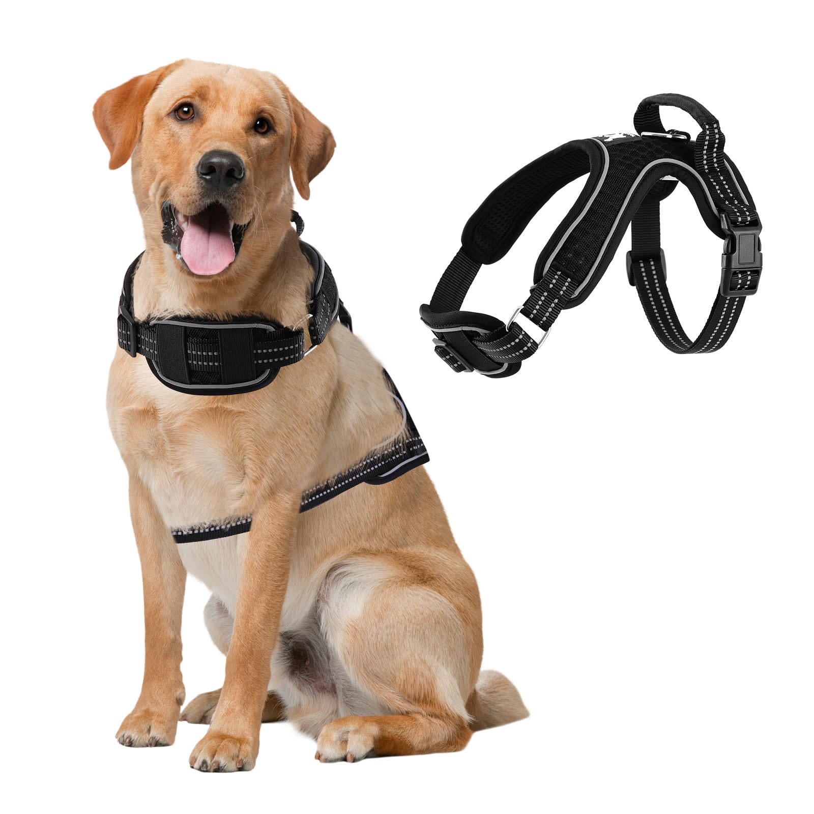 FUNKEEN Dog Harness, No Pull Dog Vest Harness, Breeze Adjustable Pet Harness, Dog Vest with Safety Buckle, Reflective, Mesh Breathable for Small Medium Large Dogs - L,Black