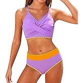 Kids4ever Girls Swimsuit 2 Piece Color Block Teen Bikini Sets with Adjustable Straps Bathing Suit Size 9-16Y