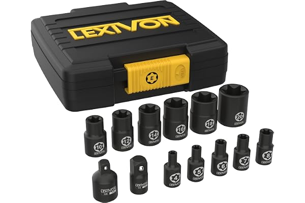 LEXIVON E-TORX Socket Set, Chrome Vanadium Alloy Steel | 13-Piece Female Star Socket E4 - E20 Set | Enhanced Storage Case (LX