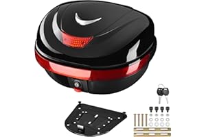 Yescom AHR Motorcycle Trunk Black Motorcycle Top Case Motorcycle Tail Box Scooter Trunk Tour Motorcycle Storage Box Carrier with Lock for Helmet Luggage - 35L Capacity
