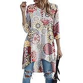 Naggoo Women's 3/4 Sleeve Button V Neck High Low Loose Fit Casual Long Tunic Tops Tee Shirts L Paisley Grey