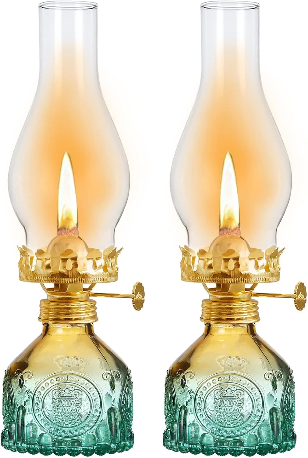 Oil Lamps & Accessories - 2 Pcs Vintage Kerosene Lamp Oil Lantern Color Glass Oil Lamps for Indoor Use Home Decorative Hurricane Oil Lamp for Tabletop Decor Lighting Hurricane Lanterns 10.6 Inch