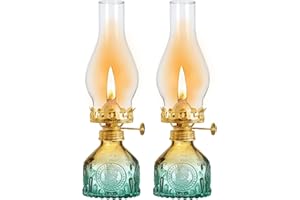 SYOENK 2 Pcs Vintage Large Kerosene Lamp Oil Lantern Color Glass Oil Lamps for Indoor Use Home Decorative Hurricane Oil Lamp for Tabletop Decor Lighting