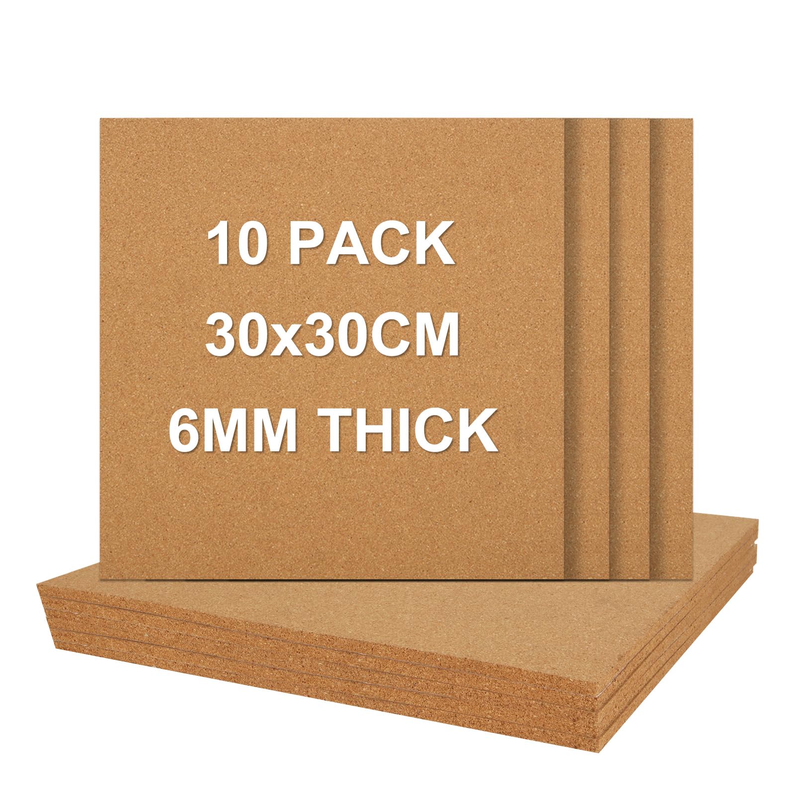 YOUNTHYE 10PCS 6mm Thick Cork Board Tiles, Square Cork Tiles 30cm x 30cm Small Bulletin Boards for Walls Mini Pin Board for Walls Decoration, DIY Crafts