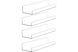 CQ ACRYLIC 4 Pcak Clear Acrylic Shelves for Bedroom,Room,15 Inch Bathroom Wall Shelf & Organizer,Invisible Floating Shelves & Wall Storage for Collectibles Perfume Shelf,Record,Funko Pop,Lego Display,Bookshelf