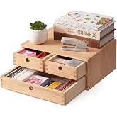 KIRIGEN Wood Desk Organizer with 3 Drawers, Desktop Storage, Natural 23-NA | Wooden Desktop Drawer Hold A4 Papers, Stationery, Jewelry, and Makeup, Fully Assembled for Home Office