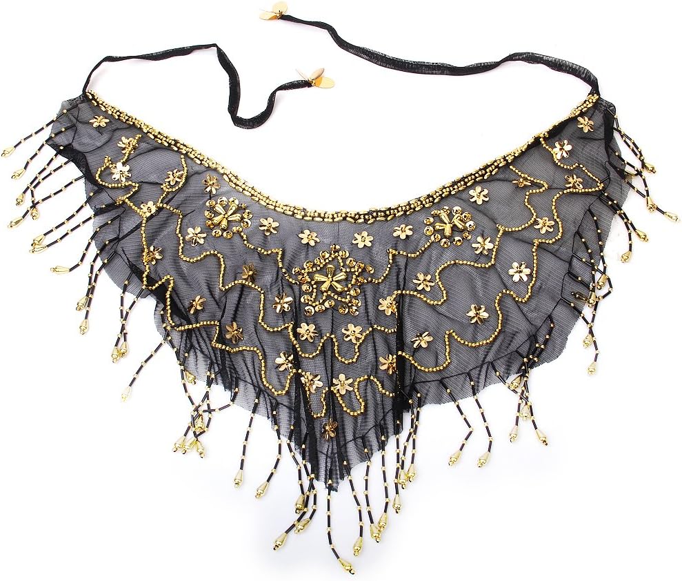 Belly Dance Face Veil Beads Sequins Mesh Face Veil - Black