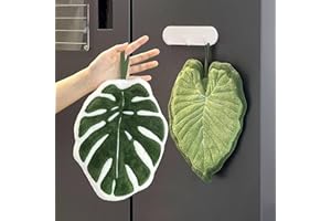 2PCS Cute Cartoon Leaves Coral Fleece Hanging Towels - with Hanging Loop | Soft, Quick-Drying for Kitchen Bathroom Home