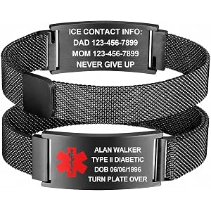 Custom Medical Alert Bracelet for Men, Personalized Medical ID Bracelet with Stainless Steel Mesh Band, Engraved Emergency Co