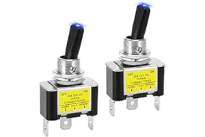 LSKASELUE 2 PCS Heavy Duty Toggle Switch, 12V 30A SPST 3 Pin Metal ON Off Rocker Switch with LED, Waterproof 2 Position Toggl