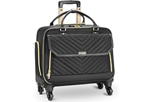 Arcoyard Rolling Briefcase for Women with 4 Spinner Wheels and Telescopic Extendable Handle, Laptop Bag with Wheels, Roller Computer Bag for Work Travel Carry On Luggage, TSA Friendly Design, Black