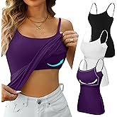 V FOR CITY Cotton Shelf Bra Camisole Tops for Women Adjustable Spaghetti Strap Tank Top Summer Cami Shirt 3 Pack