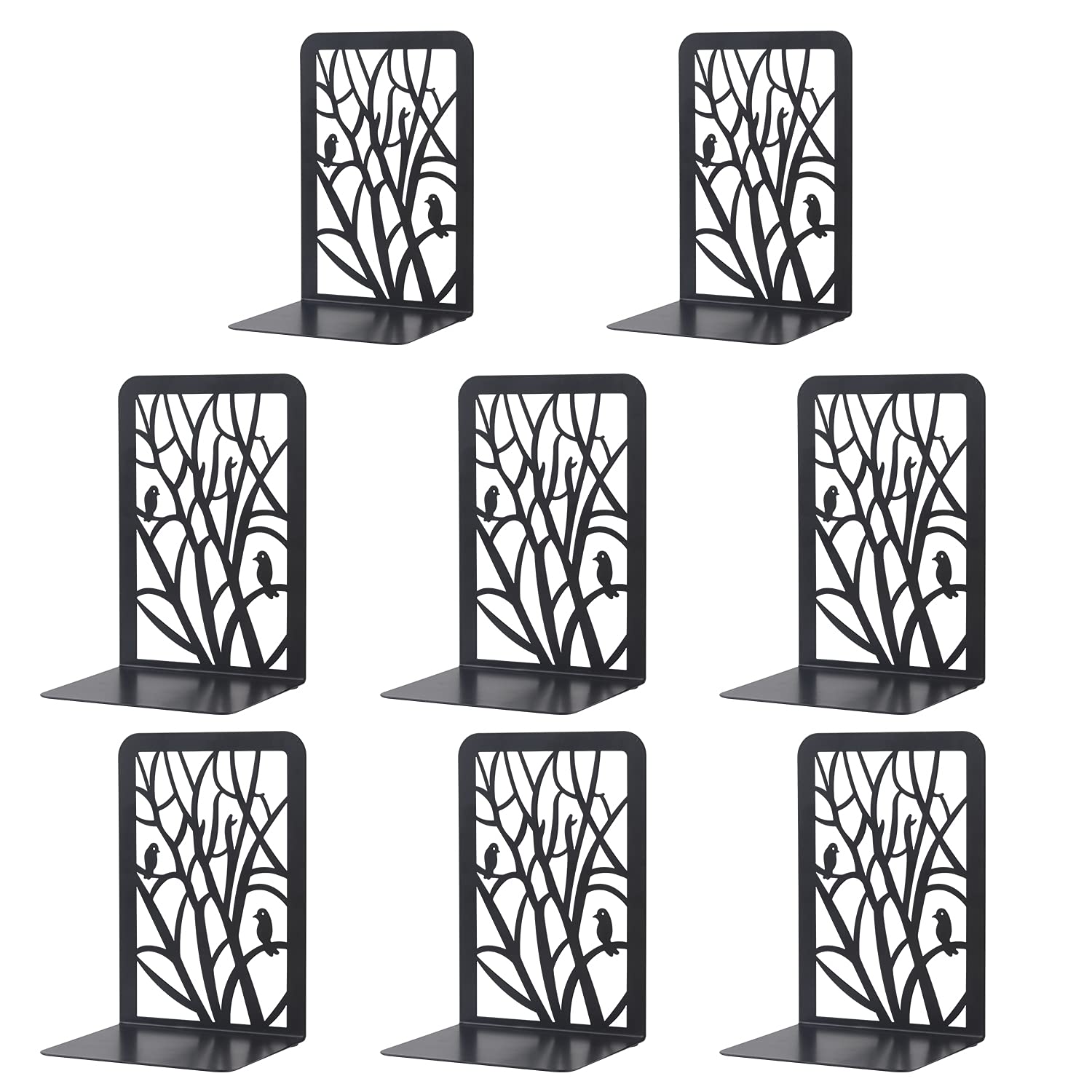 4 Pairs Metal Book Ends, MSDADA Desk Bookends Heavy Duty, Book Ends Holder for Shelves, Metal Bookends for Office&School, Book Shelf Holder Home Decorative, Bookend Supports, Book Stoppers(Black)