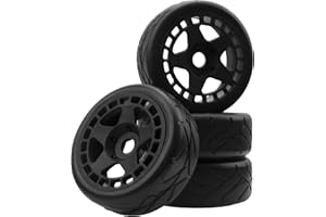 SHARE GOO ShareGoo RC 1/8 Buggy Tires OD 4.09" Street Tires w/Plastic Wheel Rims 17mm Hex Compatible with Arrma 1/8 Typhon Talion Redcat Losi HPI HSP Kyosho 1/8 RC On Road Racing Car (5-Spoke)