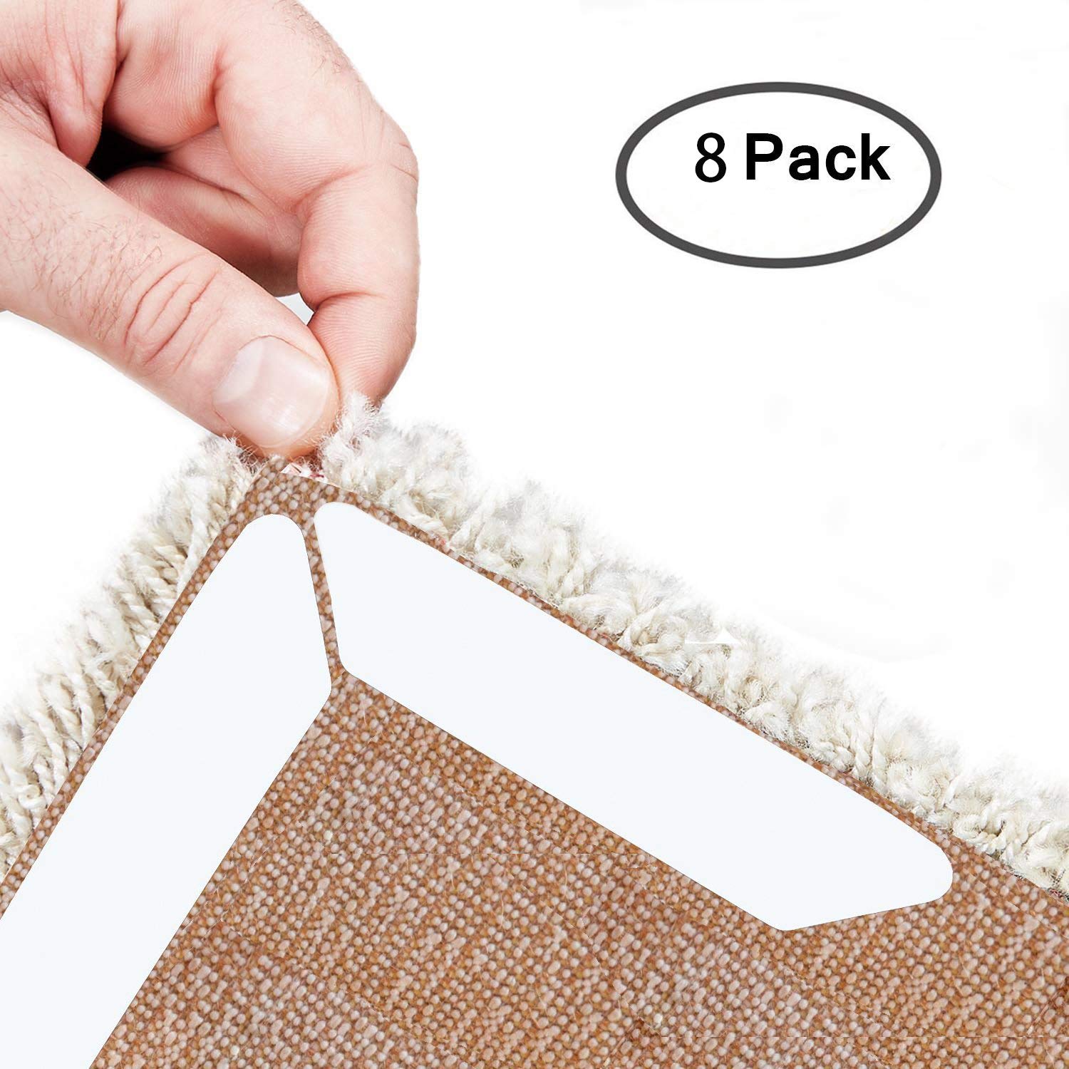 Rug Grippers Gripper - Anti Curling Rug Gripper Anti Slip Straight Carpet Gripper for Corners and Edges - Anti Slip Rug Pad for Rugs - Ideal Rug Stopper For Kitchen Bathroom - White (8 pack)