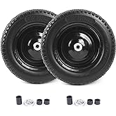 (2-PACK) 4.80/4.00-8" Flat Free Tire and Wheel - Universal Fit 14.5" Solid Wheelbarrow Tires with 3" Hub and 5/8" Bearings – Extra Adapter kit includes 3/4" Ball Bearings, 1" and 1/2" Nylon Spacers