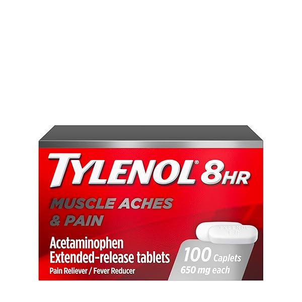 TYLENOL 8 HOUR ACETAMINOPHEN 650 MG EXTENDED RELEASE CAPLETS, FAST ACTING BI-LAYER DESIGN, QUICK & LONG LASTING PAIN RELIEF FOR MUSCLE, JOINT, BACK & ARTHRITIS ACHES, FEVER REDUCER, 100 COUNT
