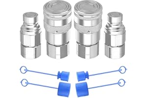 Cplbrb 1/2’’ NPT Flat Face Hydraulic Quick Connect Couplers/Couplings with Dust Caps, The Universal Bobcat Flat Face Quick Connect Fittings with with 1/2’’ Body ISO 16028 Standard-2Set